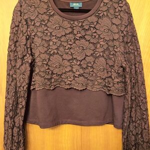 Anthropologie Burgundy Lace Overlay Top